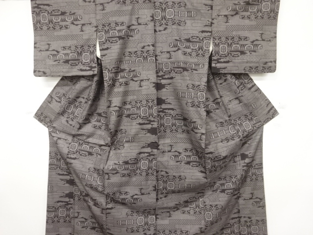 ヱ霞に花更紗模様織出し本場泥大島紬着物（9マルキ）